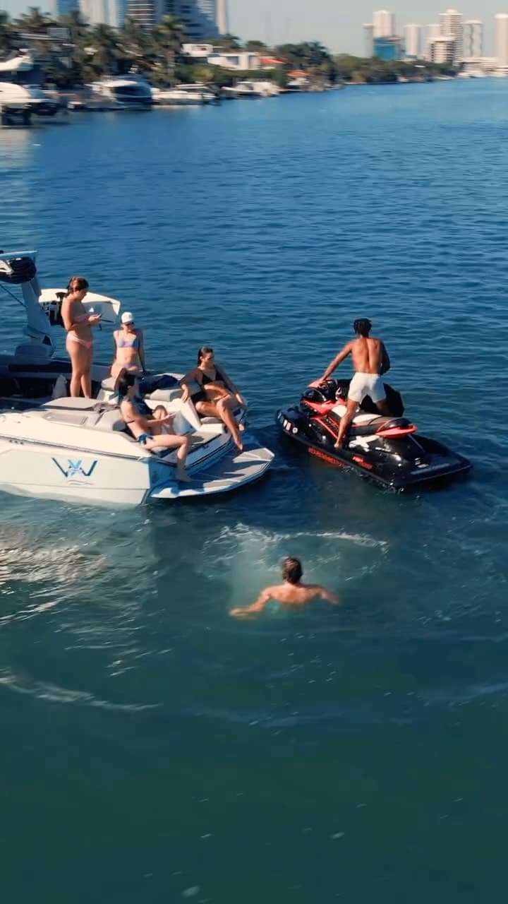 Members loaded up on the wake boat before a Biscayne Bay set